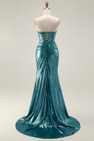 Load image into Gallery viewer, Fuchsia Long Metallic Mermaid Prom Dress with 3D Flowers