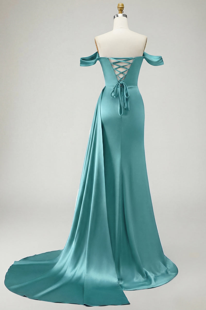 Load image into Gallery viewer, Sparkly Golden Long Mermaid Prom Dress with Side Cape