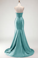 Load image into Gallery viewer, Burgundy Mermaid Satin Long Corset Prom Dress with Slit