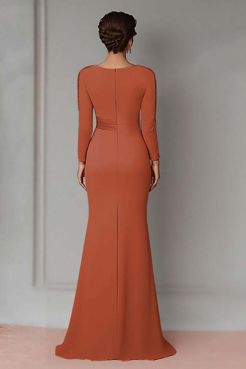 Load image into Gallery viewer, Eucalyptus Satin Sheath Mother of the Bride Dress with Long Sleeves
