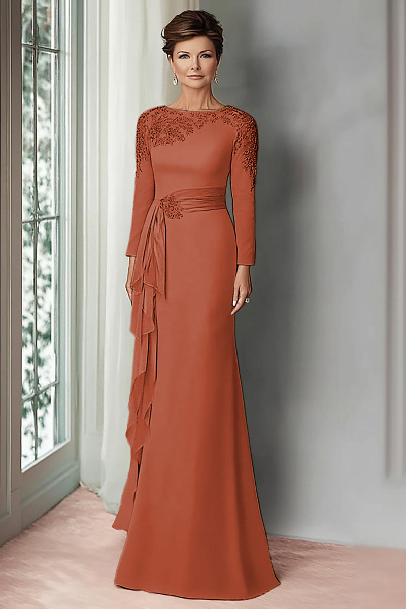 Load image into Gallery viewer, Eucalyptus Satin Sheath Mother of the Bride Dress with Long Sleeves