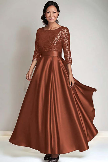 Sparkly Burgundy Scoop Satin Mother of the Bride Dress