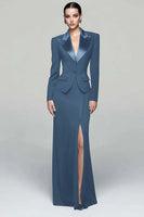 Load image into Gallery viewer, 2 Piece Black Peak Lapel Long Pencil Blazer Dress with Slit