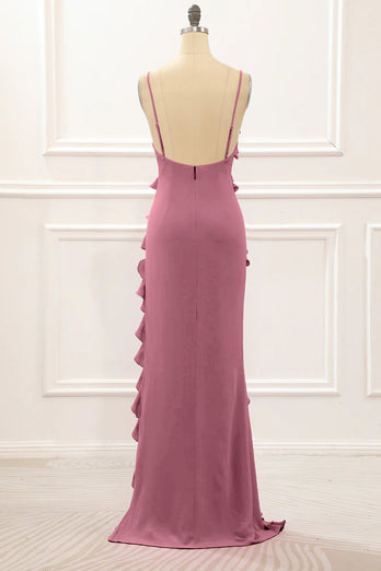 Sunset Backless Spaghetti Straps Prom Dress With Slit