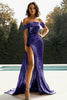 Load image into Gallery viewer, Metallic Golden Off The Shoulder Prom Dress with Slit