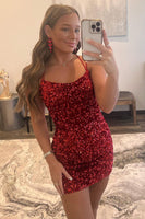Load image into Gallery viewer, Red Tight Sequins Backless Party Dress