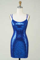 Load image into Gallery viewer, Royal Blue Tight Sequins Backless Party Dress