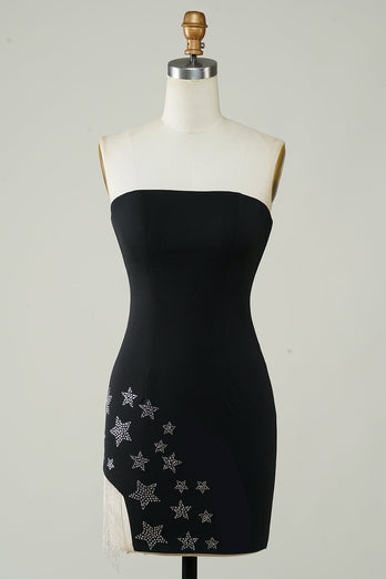 Pink Tight Short Party Dress with Star and Fringes