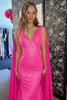 Load image into Gallery viewer, Hot Pink Mermaid Prom Dress With Wateau Train