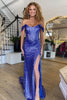 Load image into Gallery viewer, Sparkly Purple Corset Mermaid Long Prom Dress with Slit