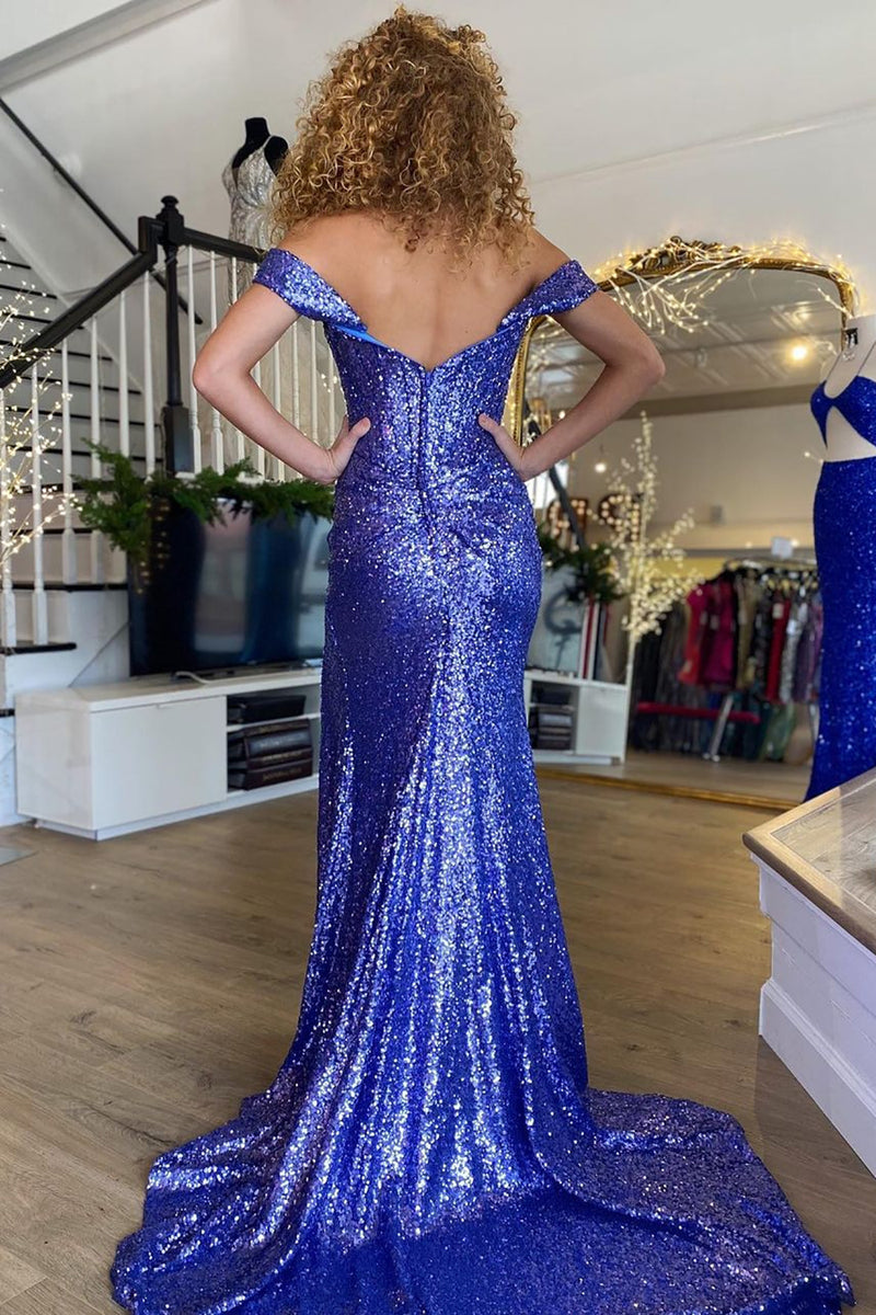 Load image into Gallery viewer, Sparkly Purple Corset Mermaid Long Prom Dress with Slit
