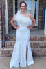 Load image into Gallery viewer, Mermaid One Shoulder White Prom Dress with Feathers