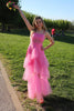 Load image into Gallery viewer, Tulle Tiered Pink Prom Dress with Corset