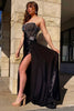 Load image into Gallery viewer, Strapless Beaded Black Prom Dress with Slit