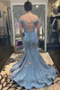 Load image into Gallery viewer, Mermaid Off The Shoulder Lace-Up Back Light Blue Prom Dress with Sequins