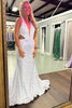 Load image into Gallery viewer, Glitter White Mermaid V Neck Long Prom Dress