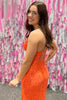 Load image into Gallery viewer, Glitter Orange Mermaid Long Prom Dress With Slit