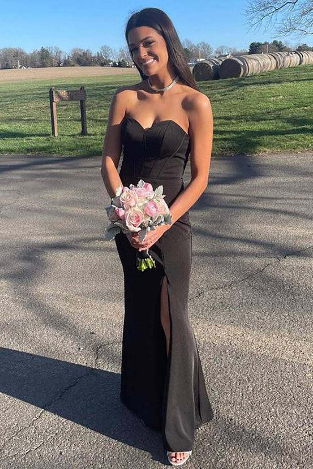 Black Sweetheart Long Corset Prom Dress With Slit