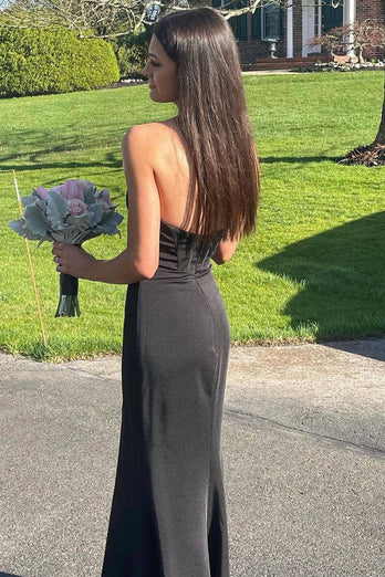 Black Sweetheart Long Corset Prom Dress With Slit