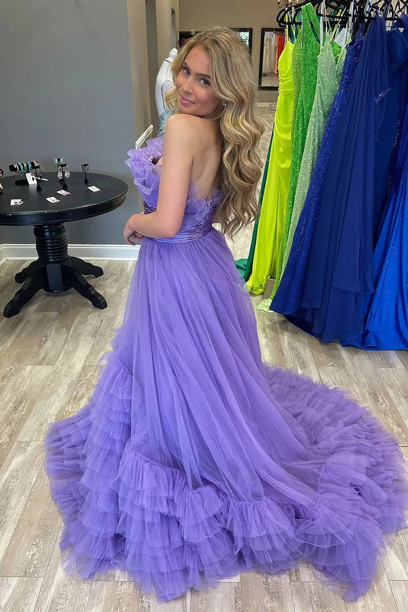 Load image into Gallery viewer, Elegant Purple A Line Long Tiered Prom Dress