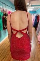 Load image into Gallery viewer, Sparkly Fuchsia Beaded Bodycon Short Party Dress
