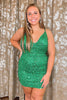 Load image into Gallery viewer, Sparkly Green Sequins Halter Bodycon Short Prom Dress