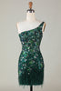 Load image into Gallery viewer, Sparkly Dark Green Tight Short Beaded Party Dress with Feathers