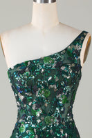 Load image into Gallery viewer, Sparkly Dark Green Tight Short Beaded Party Dress with Feathers
