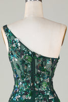 Load image into Gallery viewer, Sparkly Dark Green Tight Short Beaded Party Dress with Feathers