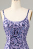 Load image into Gallery viewer, Sparkly Purple Sequins Spaghetti Straps Short Prom Dress with Fringes