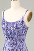 Load image into Gallery viewer, Sparkly Purple Sequins Spaghetti Straps Short Prom Dress with Fringes