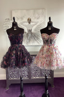 Load image into Gallery viewer, Lilac Floral A-Line Ruffle Corset Tulle Strapless Short Prom Dress