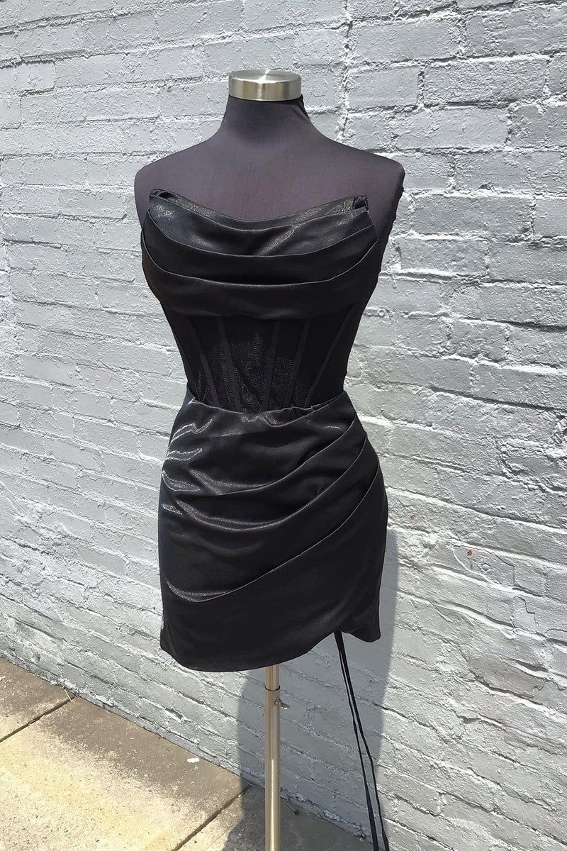 Load image into Gallery viewer, Red Tight Satin Strapless Corset Short Prom Dress