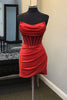 Load image into Gallery viewer, Red Tight Satin Strapless Corset Short Prom Dress