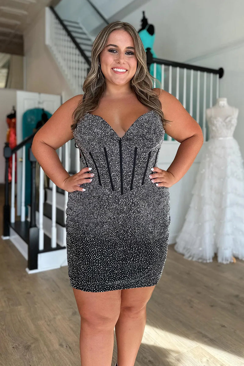 Load image into Gallery viewer, Sparkly Black Beaded Corset Bodycon Short Party Dress