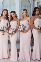 Load image into Gallery viewer, Mermaid Strapless Light Pink Long Bridesmaid Dress