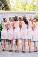 Load image into Gallery viewer, Boat Neck Sleeveless Lace Light Pink Bridesmaid Dress