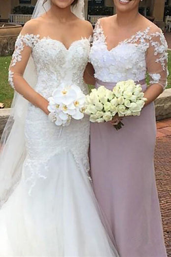 V-Neck Lilac Bridesmaid Dress with Appliques