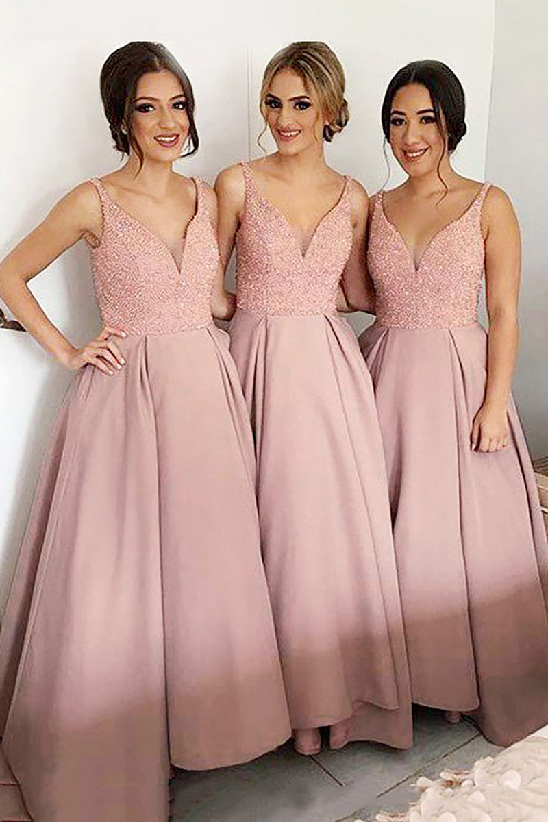 Load image into Gallery viewer, Sparkly Blush Long Bridesmaid Dress