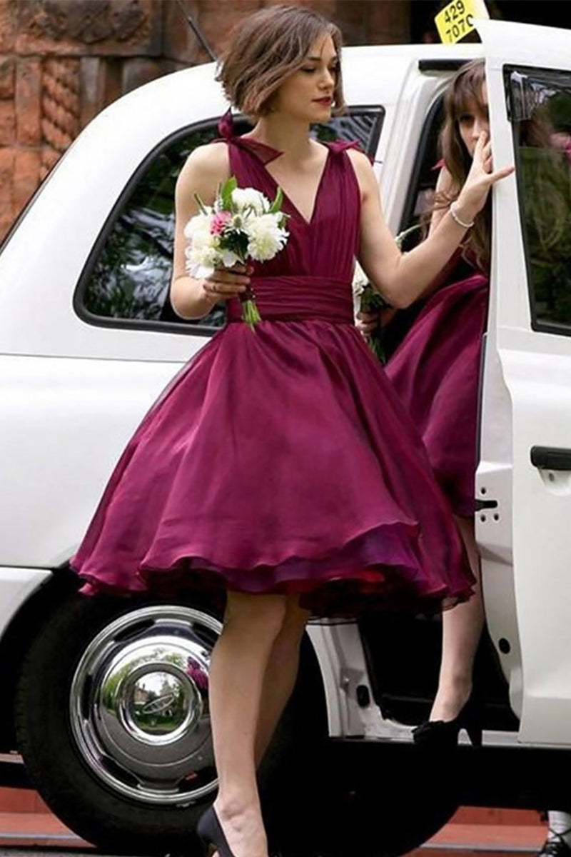 Load image into Gallery viewer, A-Line Purple Bridesmaid Dress with Bowknots