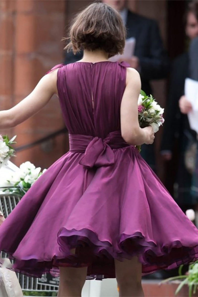 Load image into Gallery viewer, A-Line Purple Bridesmaid Dress with Bowknots