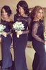 Load image into Gallery viewer, Mermaid Off The Shoulder Purple Bridesmaid Dress with Long Sleeves