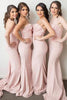 Load image into Gallery viewer, Spaghetti Straps Blush Bridesmaid Dress with Appliques