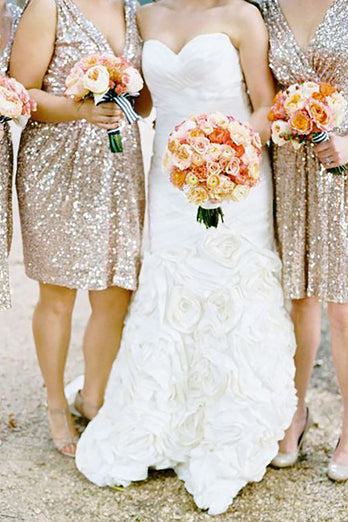 Sparkly Sleeveless Champagne Bridesmaid Dress