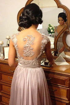 A-Line Sleeveless Grey Long Bridesmaid Dress