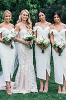 Load image into Gallery viewer, Sheath Off The Shoulder White Bridesmaid Dress with Slit