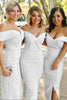 Load image into Gallery viewer, Sheath Off The Shoulder White Bridesmaid Dress with Slit