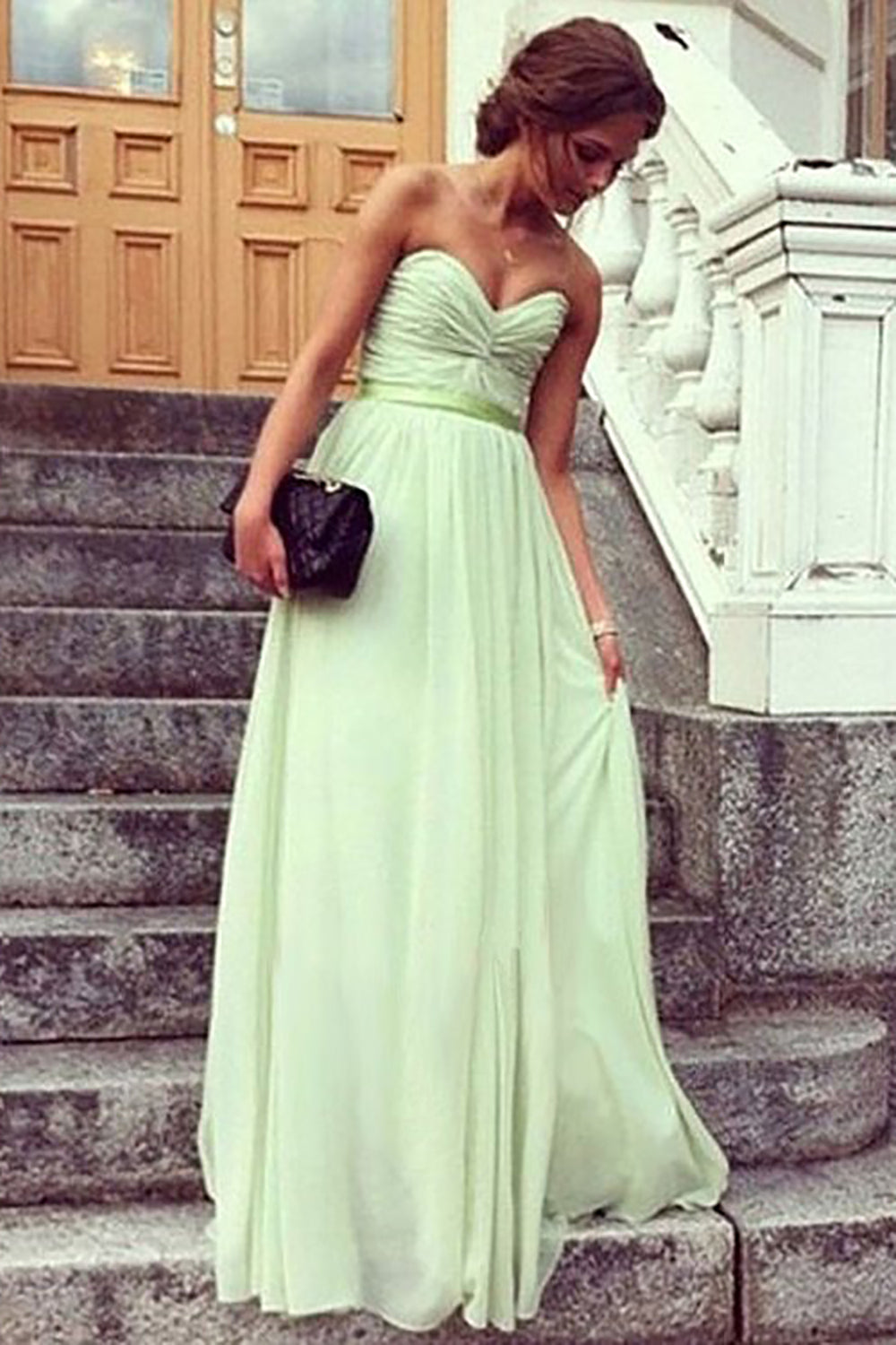 Chiffon Light Green Long Bridesmaid Dress
