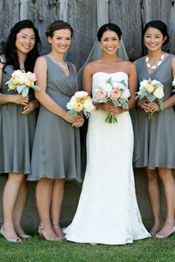 Chiffon V-Neck Grey Bridesmaid Dress