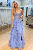 Load image into Gallery viewer, Light Blue Sweetheart Corset Prom Dress with Slit